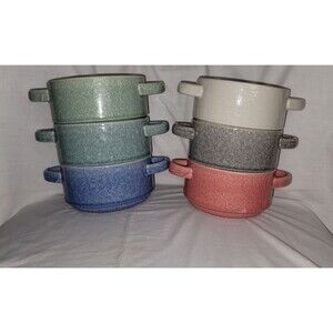 Mikasa Gourmet Basics Soup Bowls Emma 6pc. Stoneware Stackable Double Handle
